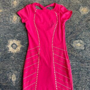 bebe Hot Pink Mini Dress with Silver Embellishment